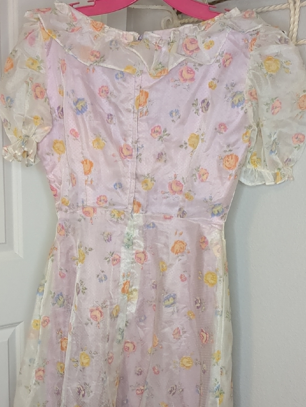 Vintag 70s Maxi Dress Prairie Gunne Style Floral Swiss Dot Pink Purple Sz Small - Picture 11 of 15